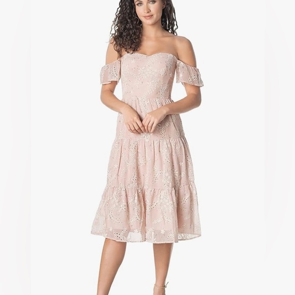 Dress the Population Women's River Fit & Flare Midi Dress Blush Multi Eyelet XXL - Picture 1 of 16